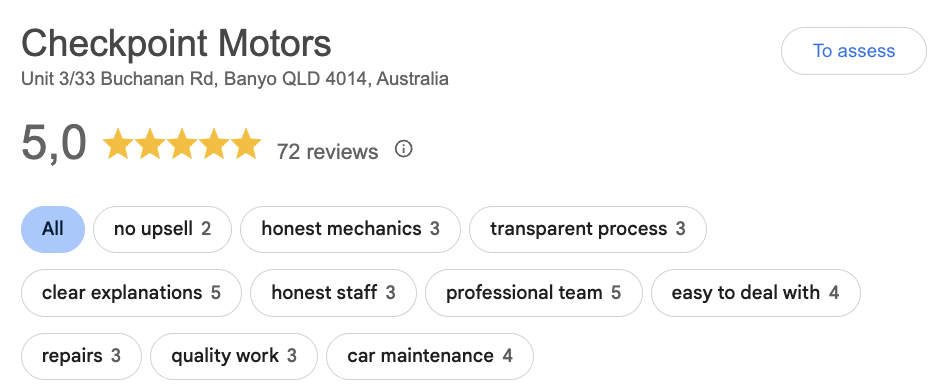 Checkpoint Motors, mechanic workshop in Banyo, 72 5 star Google Reviews